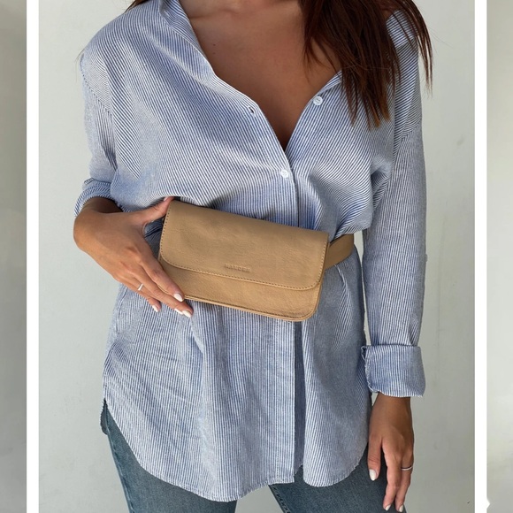 MANDRN Genuine Leather Fanny Pack ZIGGY- Sand - Picture 3 of 7